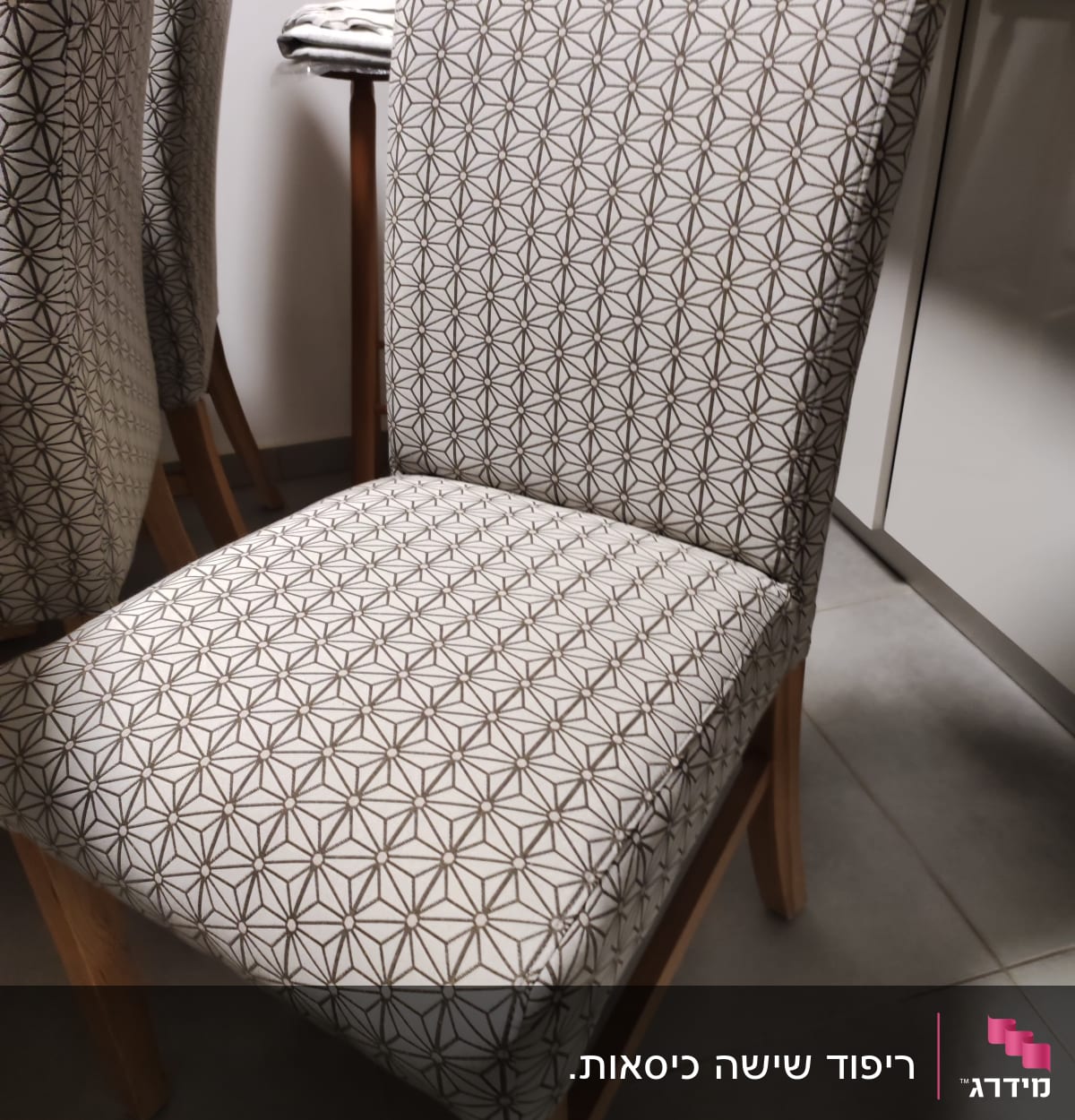 כיסא מרופד בדוגמת כוכבים חומים על רקע לבן